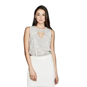 Marciano by Guess, Leanna Sequin Top in Silver & Vanilla